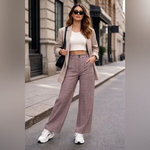 Mango Women's Plaid Wide-Leg high rise Pants